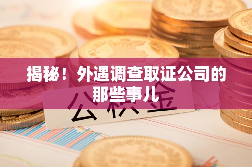 丰泽揭秘！外遇调查取证公司的那些事儿